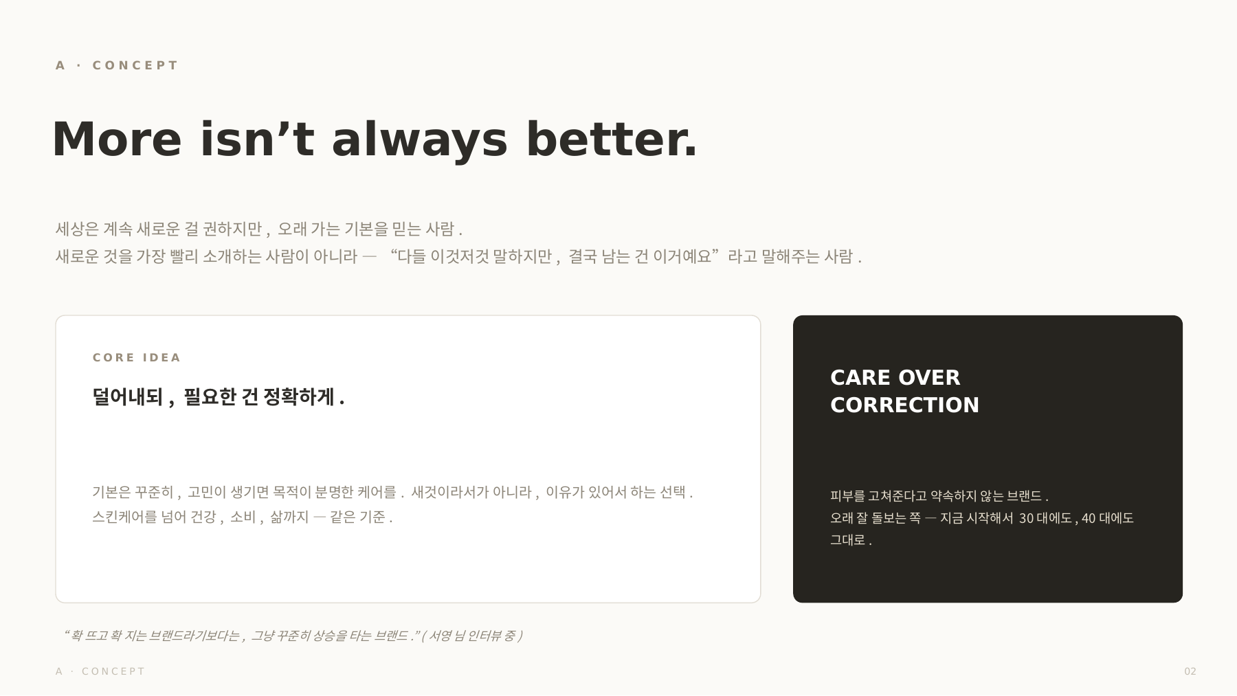 실제 브랜드 키트의 핵심 메시지와 콘셉트 페이지